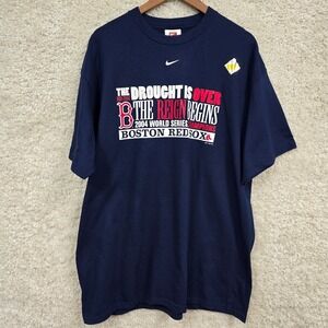 Vintage Nike Mens T-Shirt Boston Red Sox 2004 Champions Graphic Navy Tee Size XL